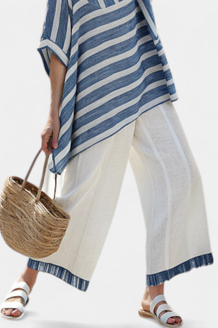 Constança - Blau-weisses mediterranes Leinen-Set mit Streifen