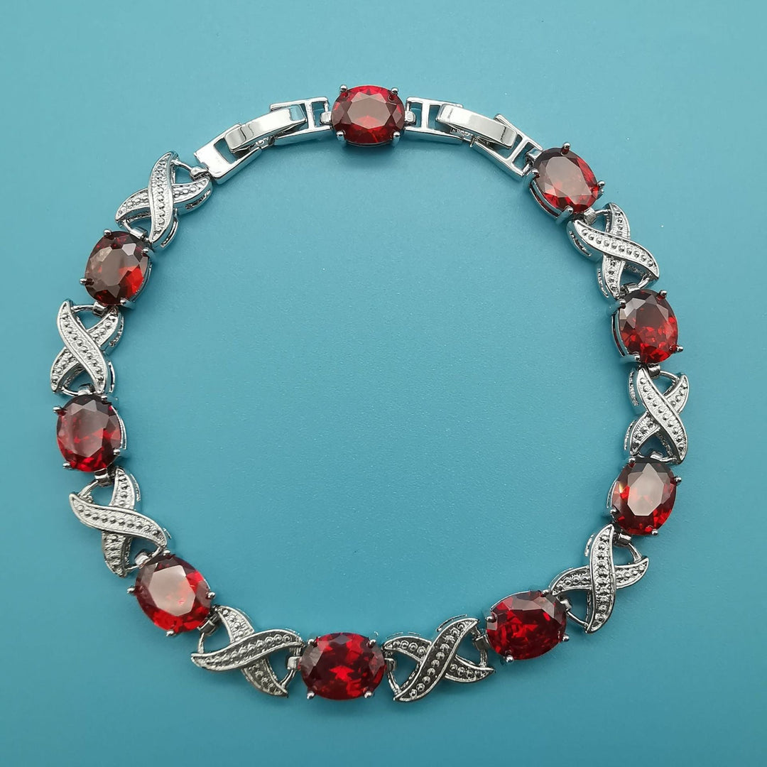Silver Tennis Bracelet Eithne with Ruby