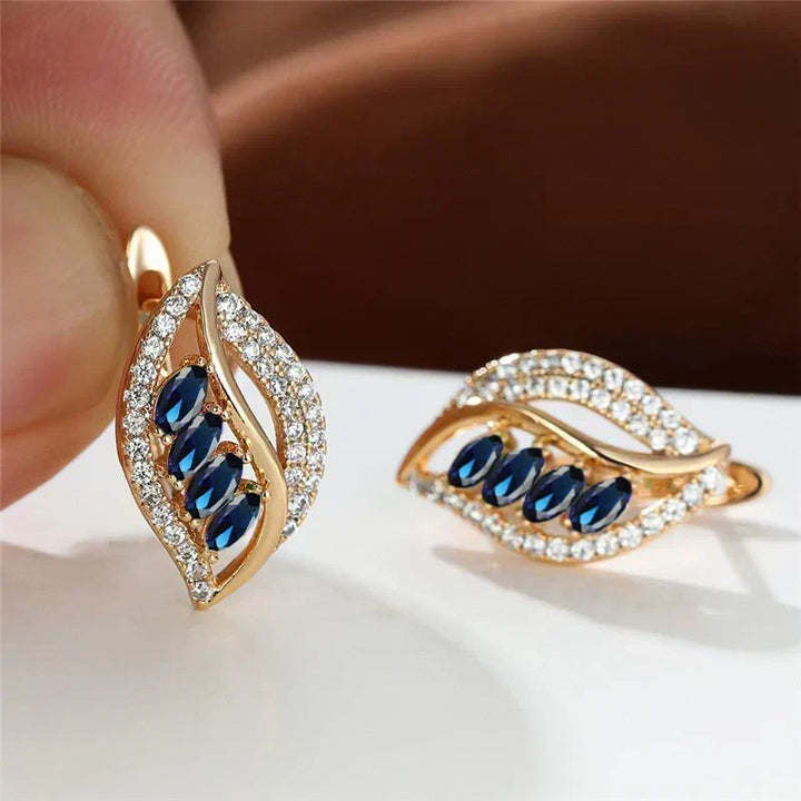 Gold Drop Earrings Aoibhinn with Sapphire Leaf