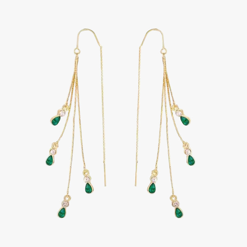 Gold Threader Earrings Clíona with Emerald Drops
