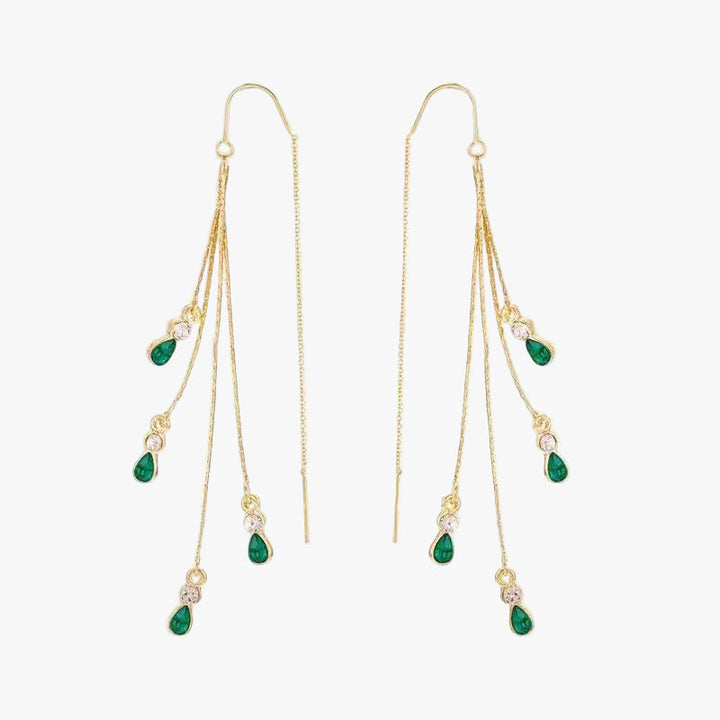 Gold Threader Earrings Clíona with Emerald Drops