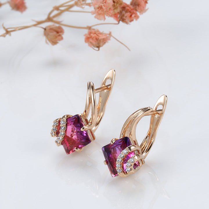 Gold Drop Earrings Órlaith with Red Crystal