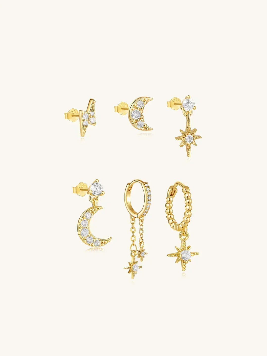 Gold Celestial Drop Earrings Aoife with Star and Moon