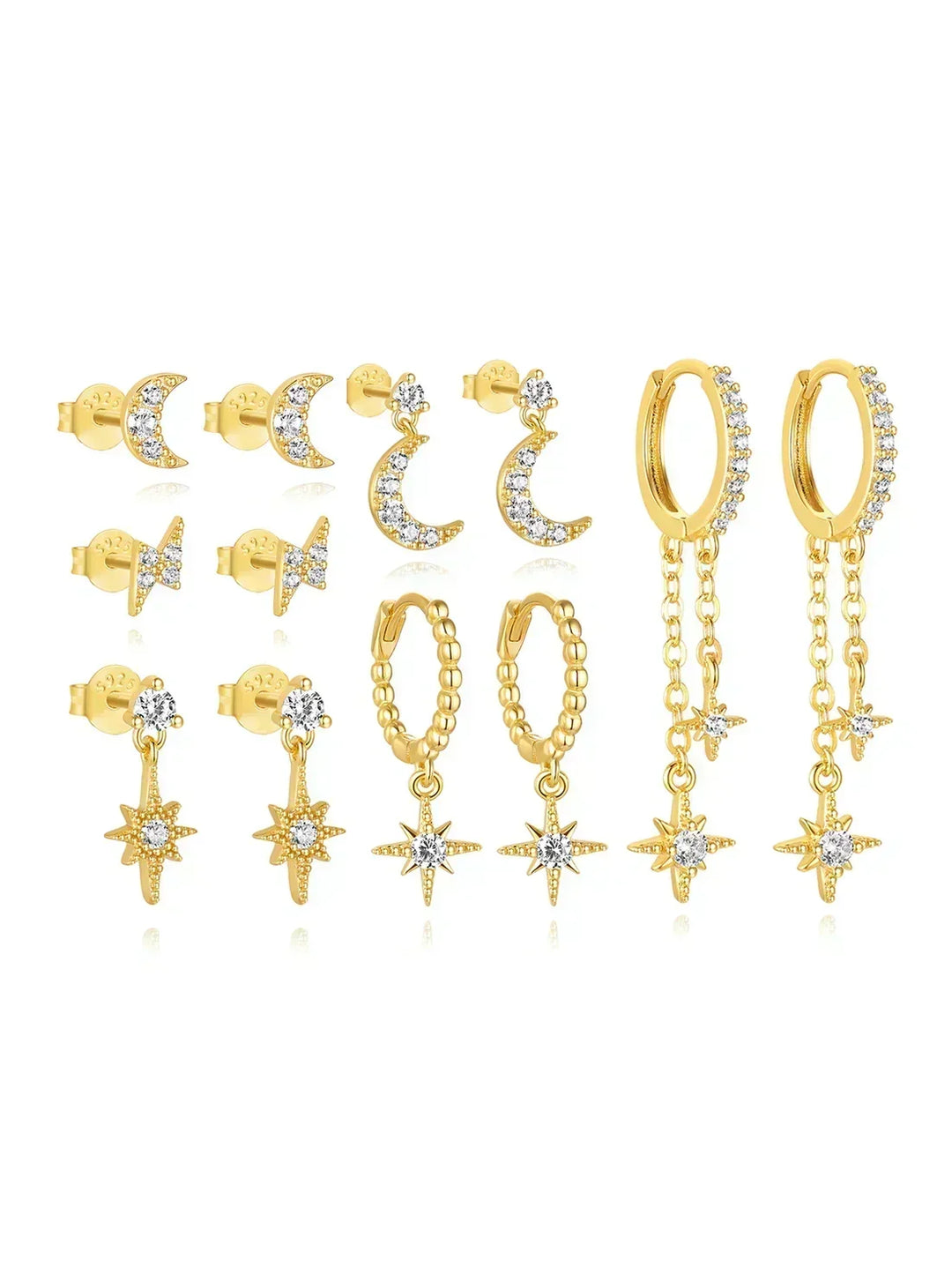 Gold Celestial Drop Earrings Aoife with Star and Moon