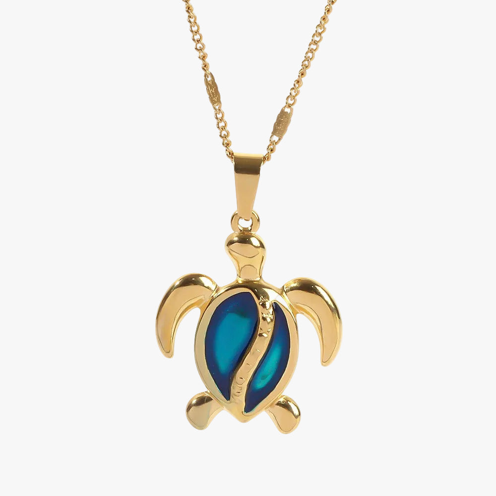 Gold Necklace Maeve with Sea Turtle and Blue Opal