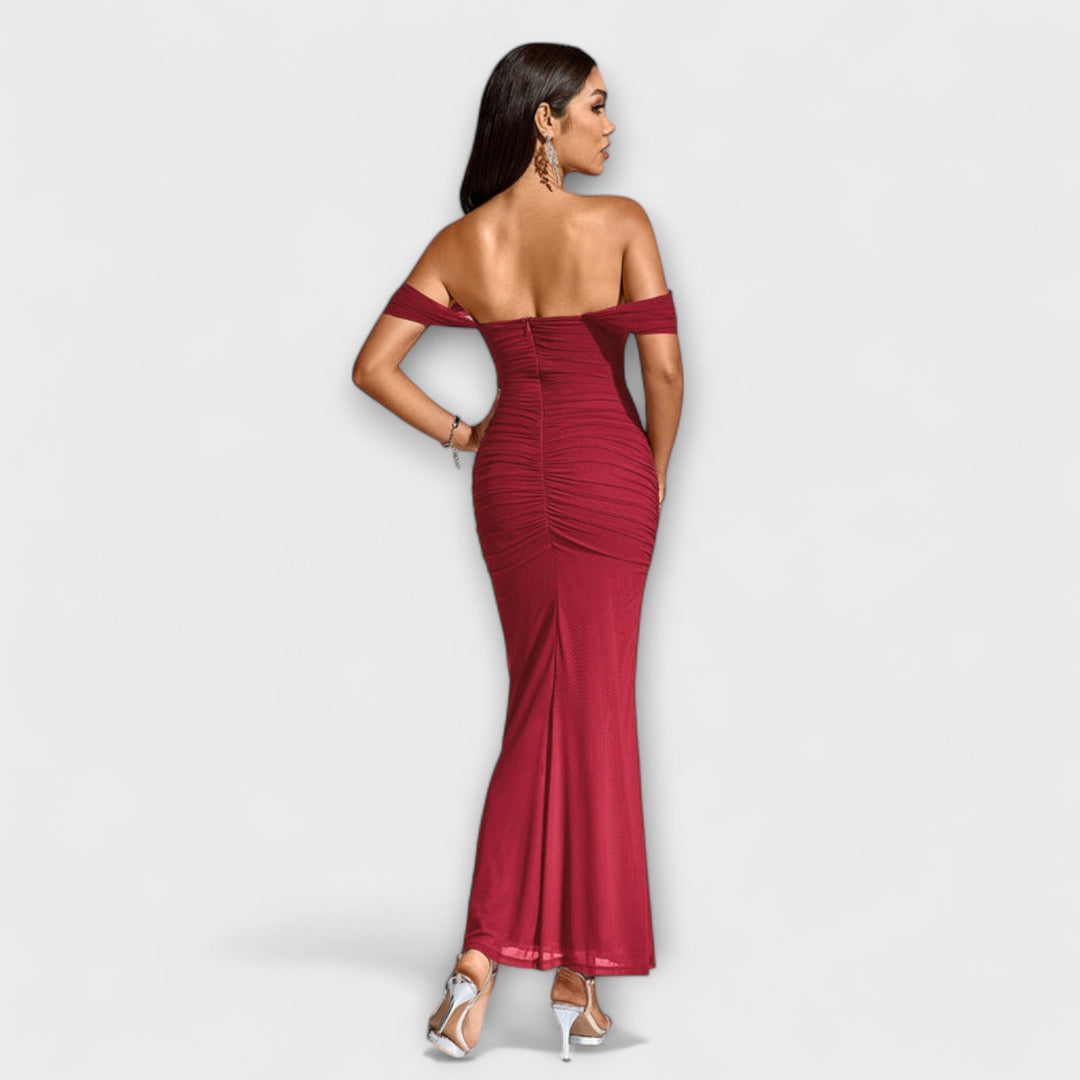 Ione - Braunes Off-Shoulder-Bodycon-Kleid