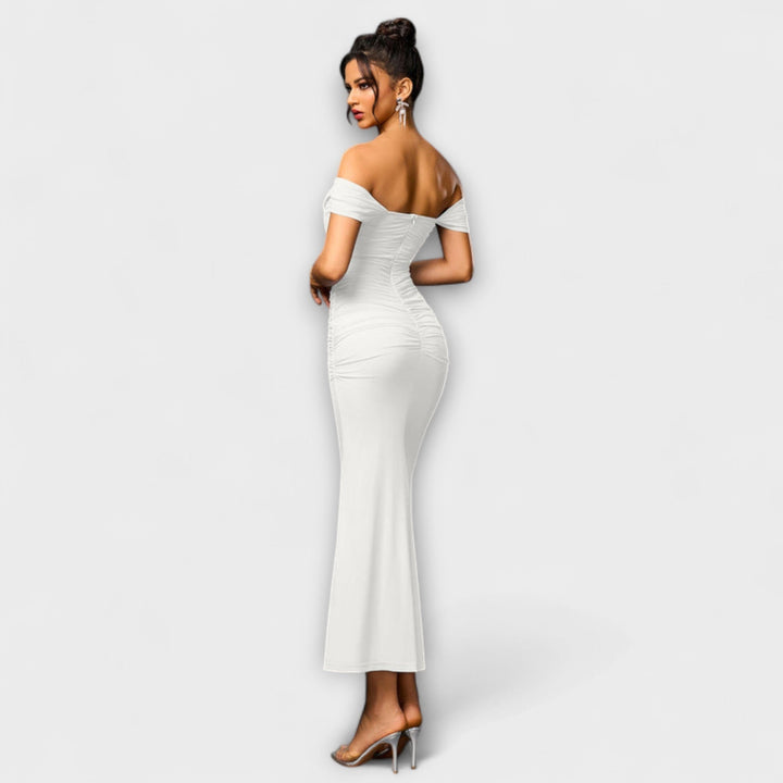 Ione - Braunes Off-Shoulder-Bodycon-Kleid