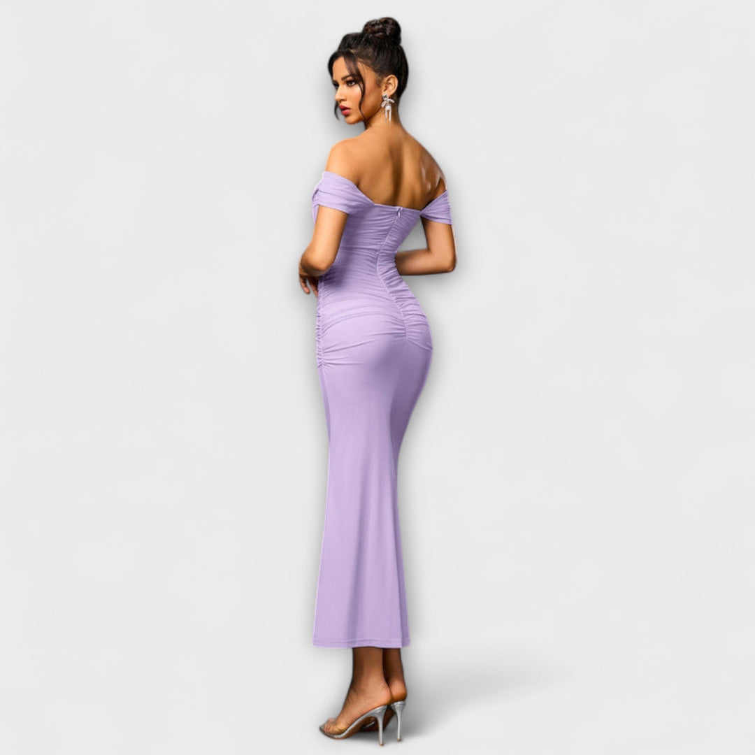 Ione - Braunes Off-Shoulder-Bodycon-Kleid