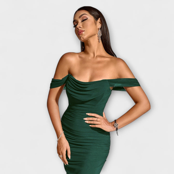 Ione - Braunes Off-Shoulder-Bodycon-Kleid