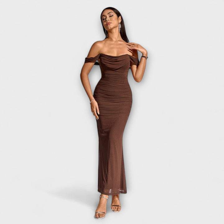 Ione - Braunes Off-Shoulder-Bodycon-Kleid