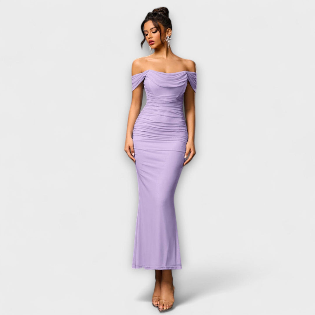 Ione - Braunes Off-Shoulder-Bodycon-Kleid