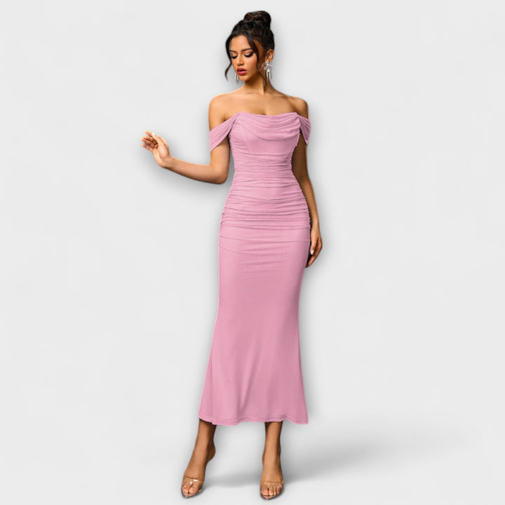 Ione - Braunes Off-Shoulder-Bodycon-Kleid