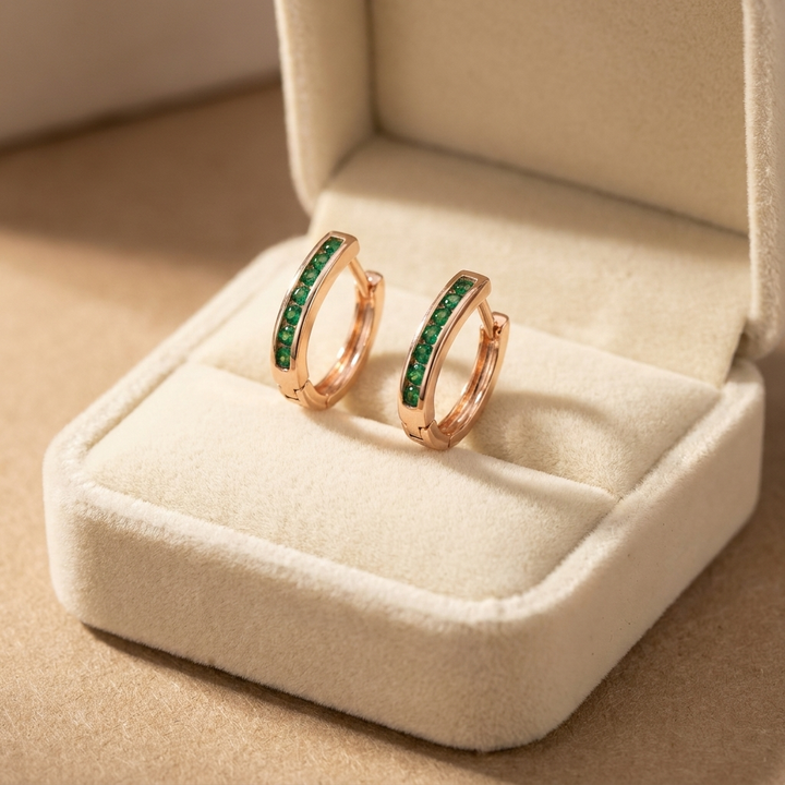 Emerald-Green and Crystal Earrings, Gold-Tone