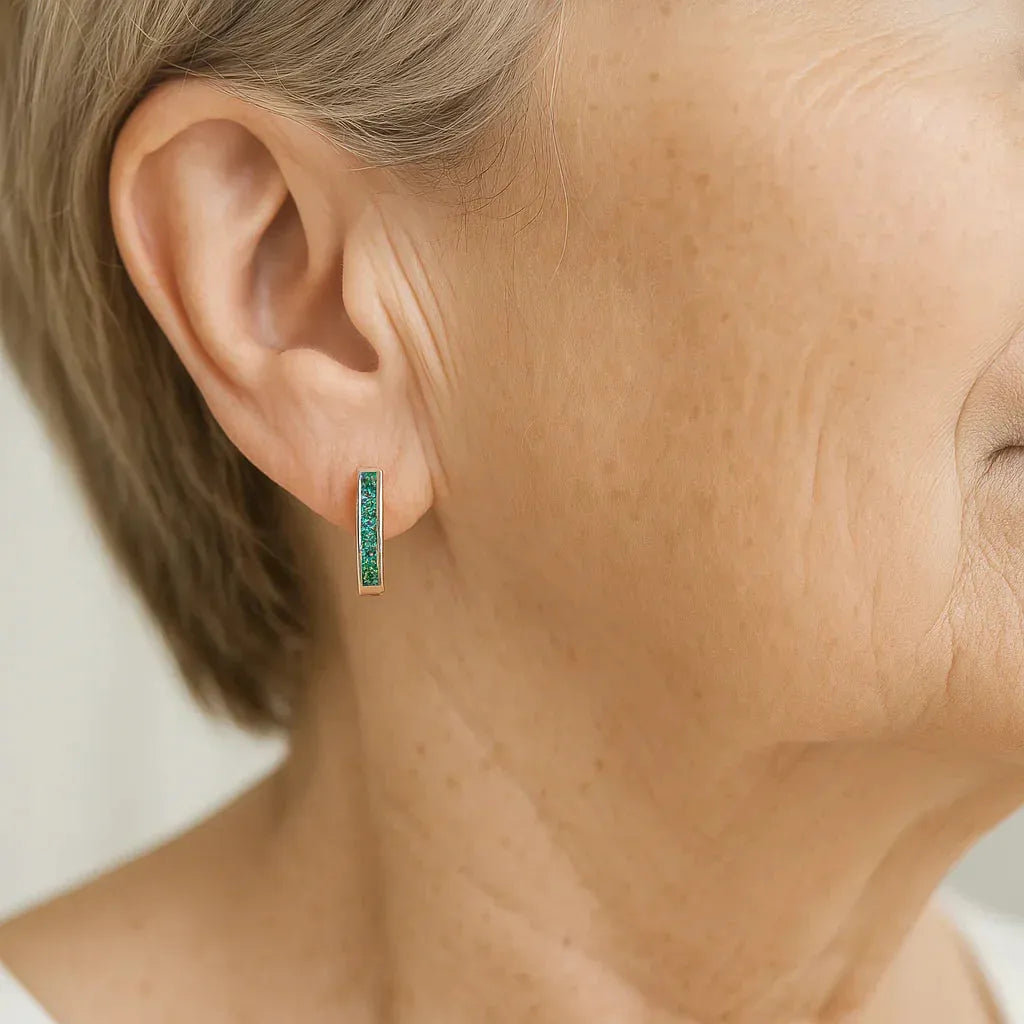 Emerald-Green and Crystal Earrings, Gold-Tone