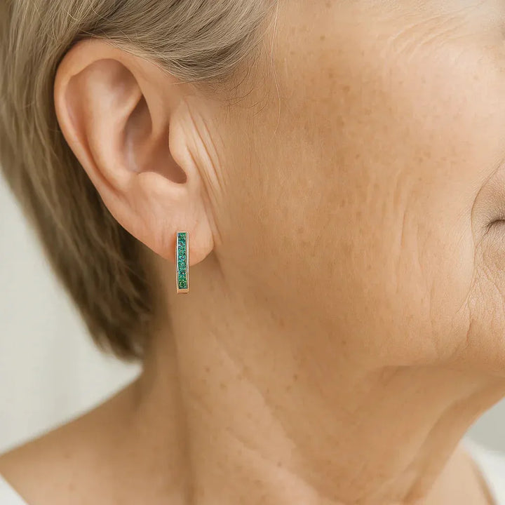 Emerald-Green and Crystal Earrings, Gold-Tone