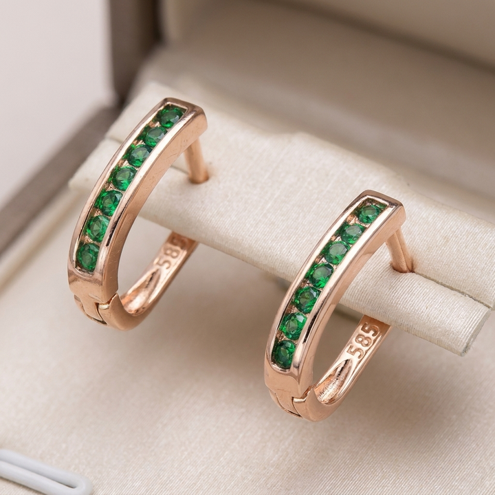 Emerald-Green and Crystal Earrings, Gold-Tone