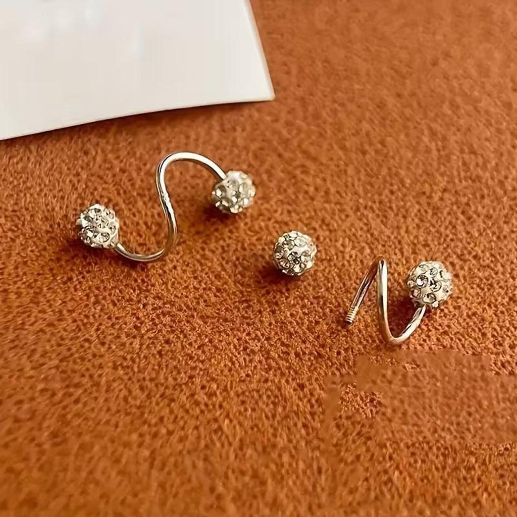Stud Earring Set with Spiral Beads and Crystals