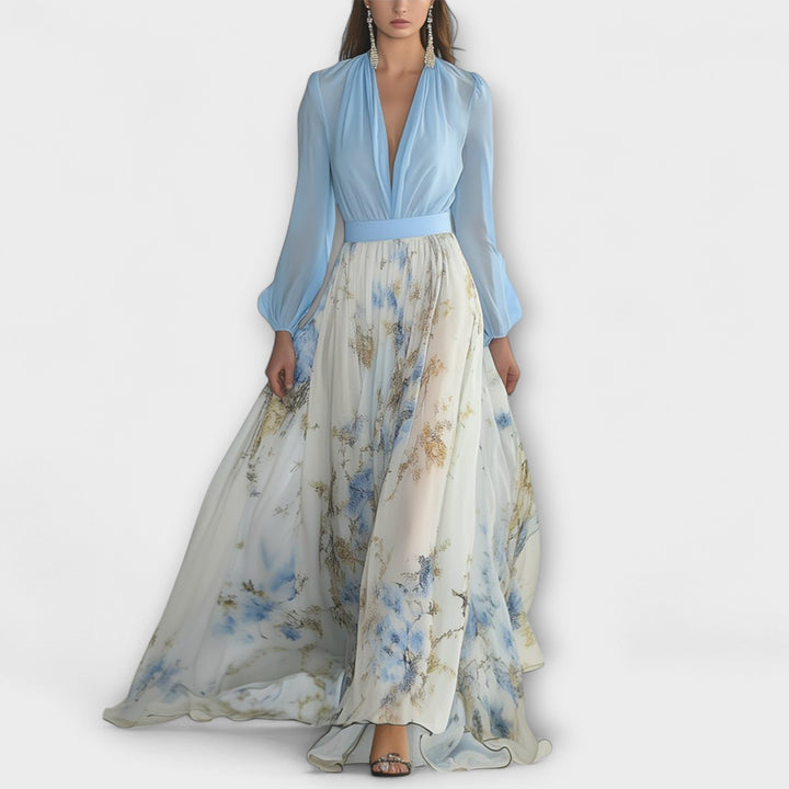 Harper - Hellblaues Blumen-Maxikleid