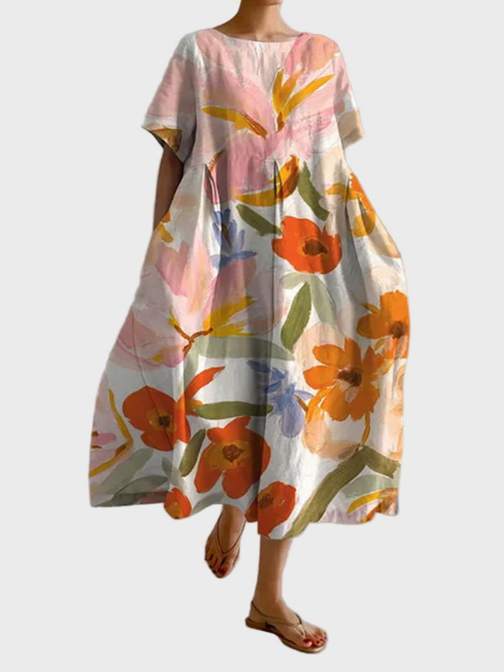 Zartrosa Kleid mit Mohnblumen