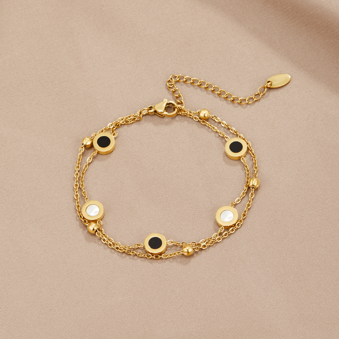 Gold Chain Bracelet Aoife with Black & White Discs