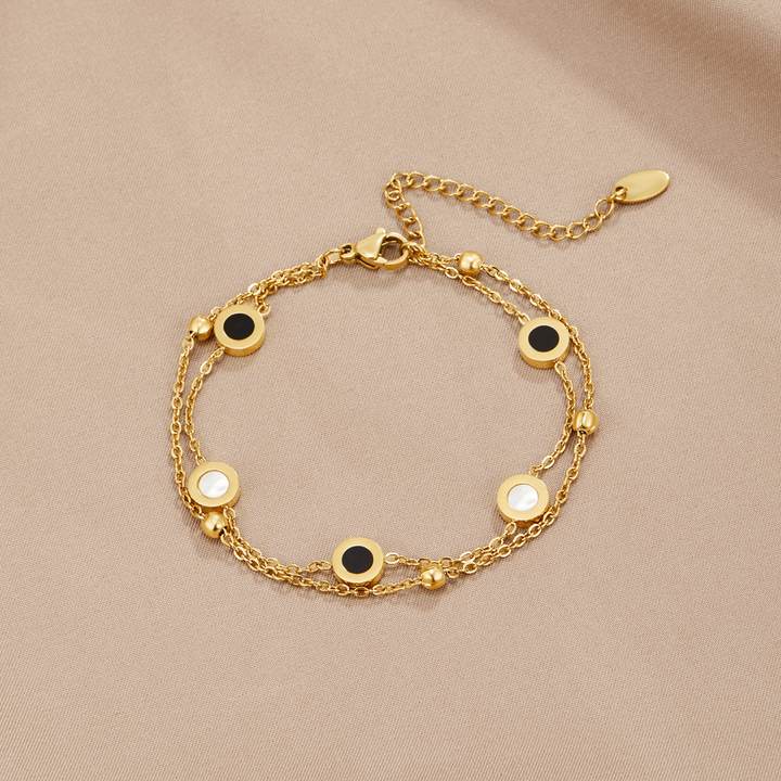 Gold Chain Bracelet Aoife with Black & White Discs