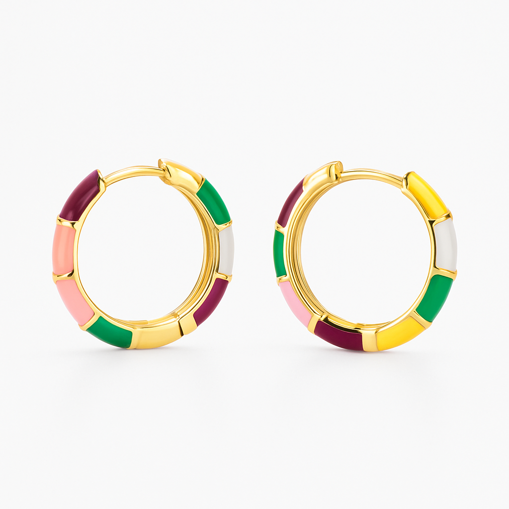 Gold Huggie Earrings Siobhán with Enamel Detail