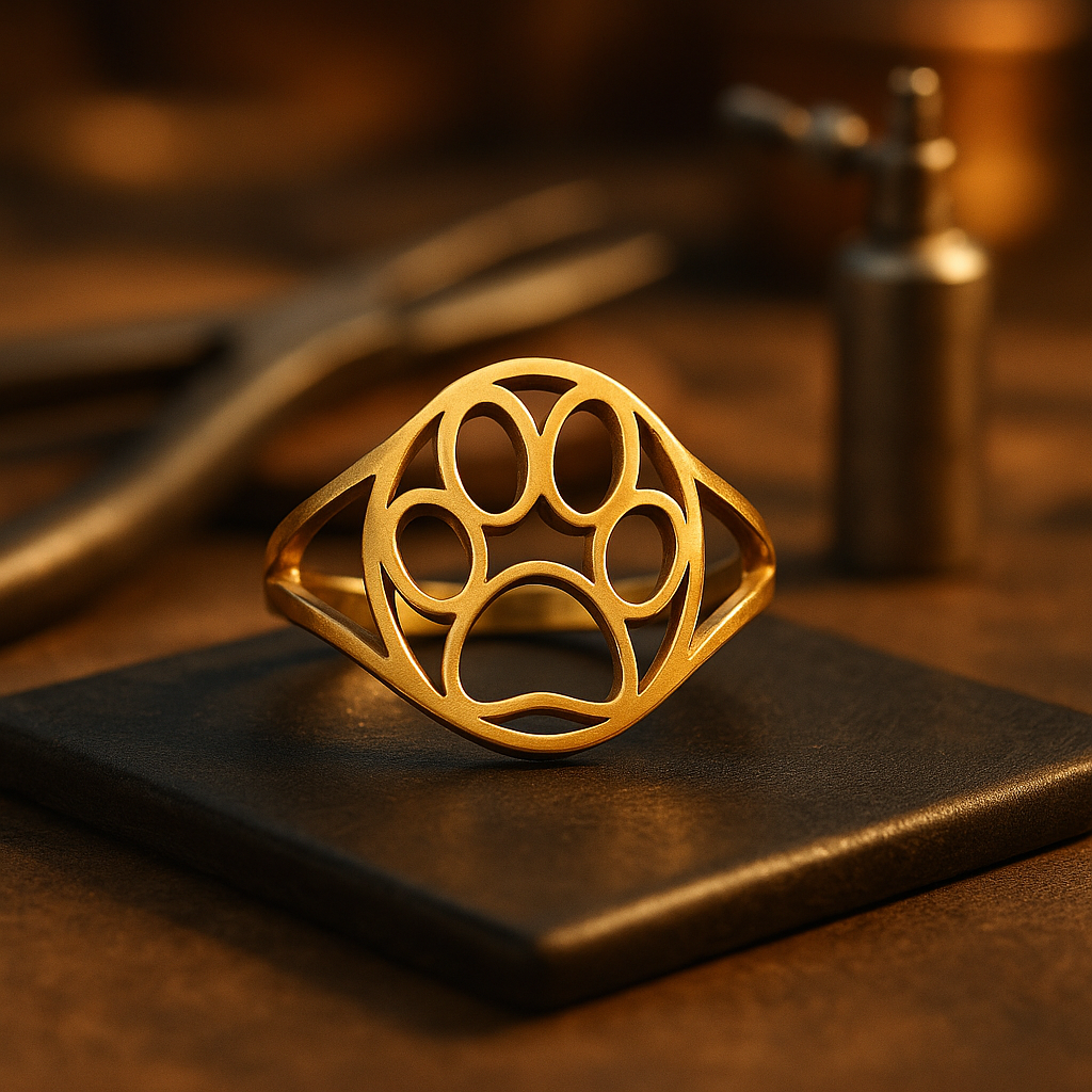 Gold Open Ring Niamh with Paw Print