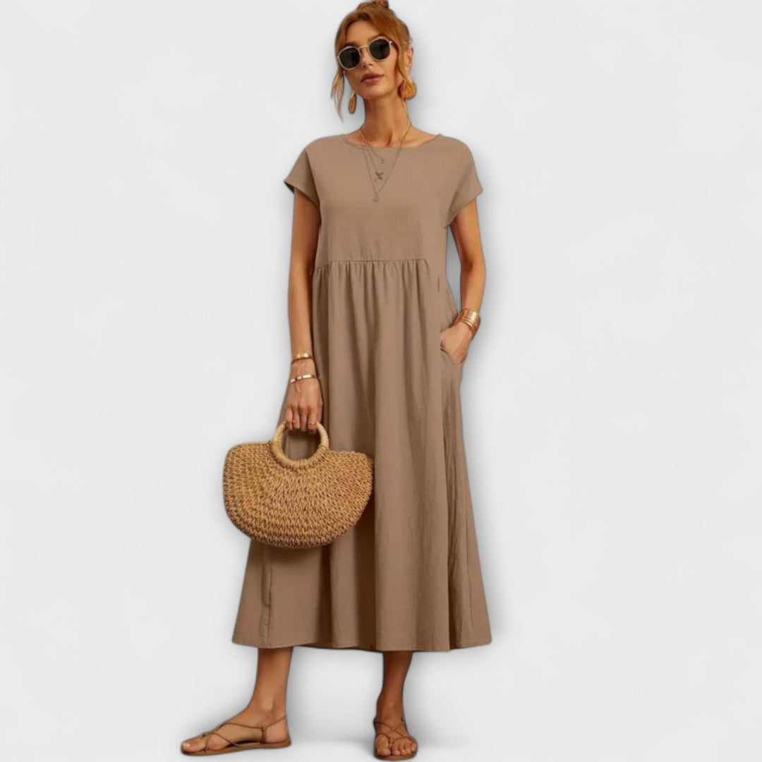 Elena - Olivgrünes leichtes Sommerkleid