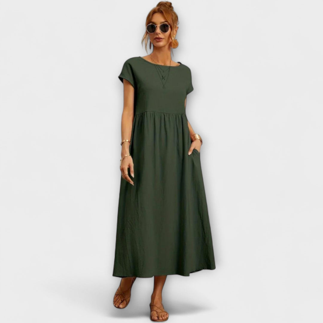 Elena - Olivgrünes leichtes Sommerkleid