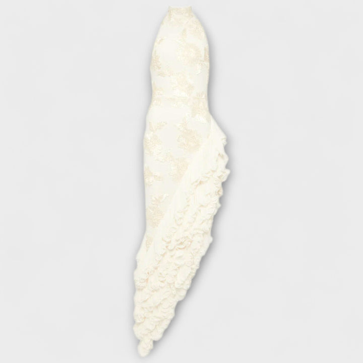 Karen - Cremefarbenes Maxikleid mit Blütenapplikationen