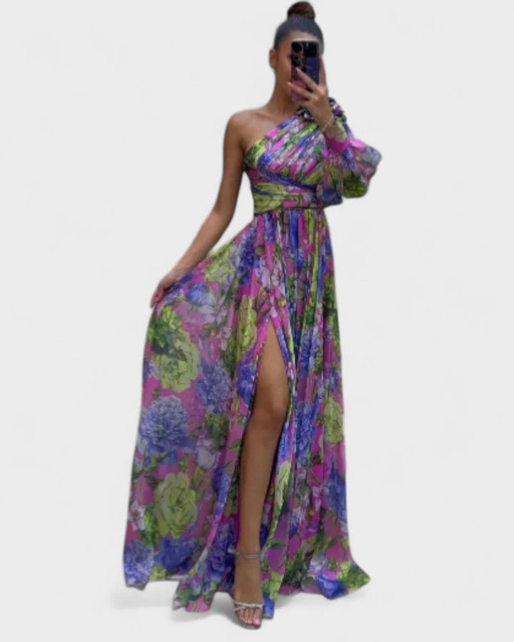 Whitney - Lila One-Shoulder-Maxikleid mit Blüten