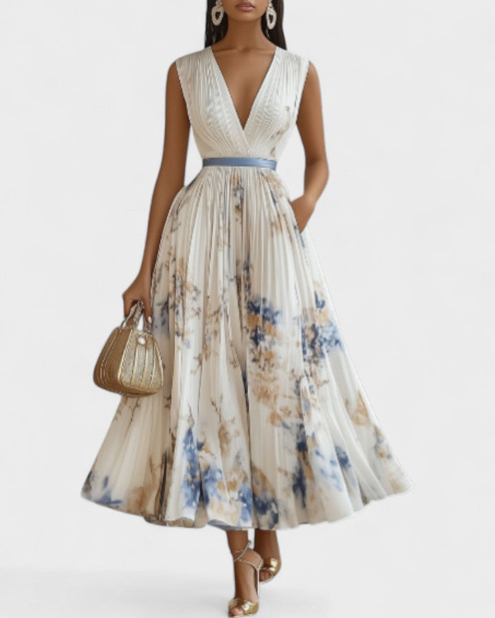 Jéssica - Cremefarbenes Festkleid mit Blütenmuster