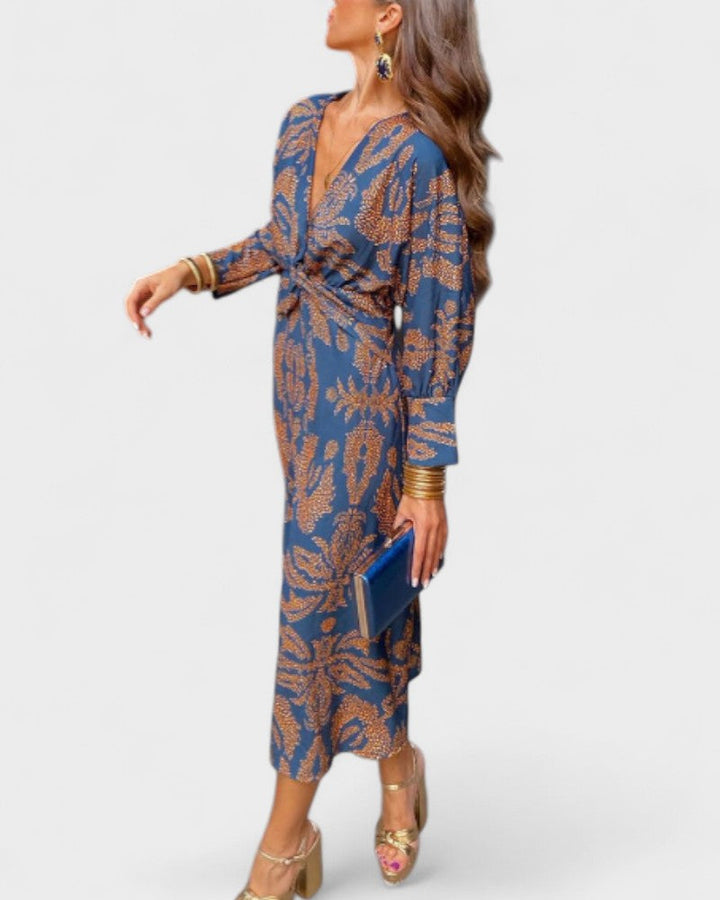 Sabrina - Blaues Midikleid mit elegantem Print