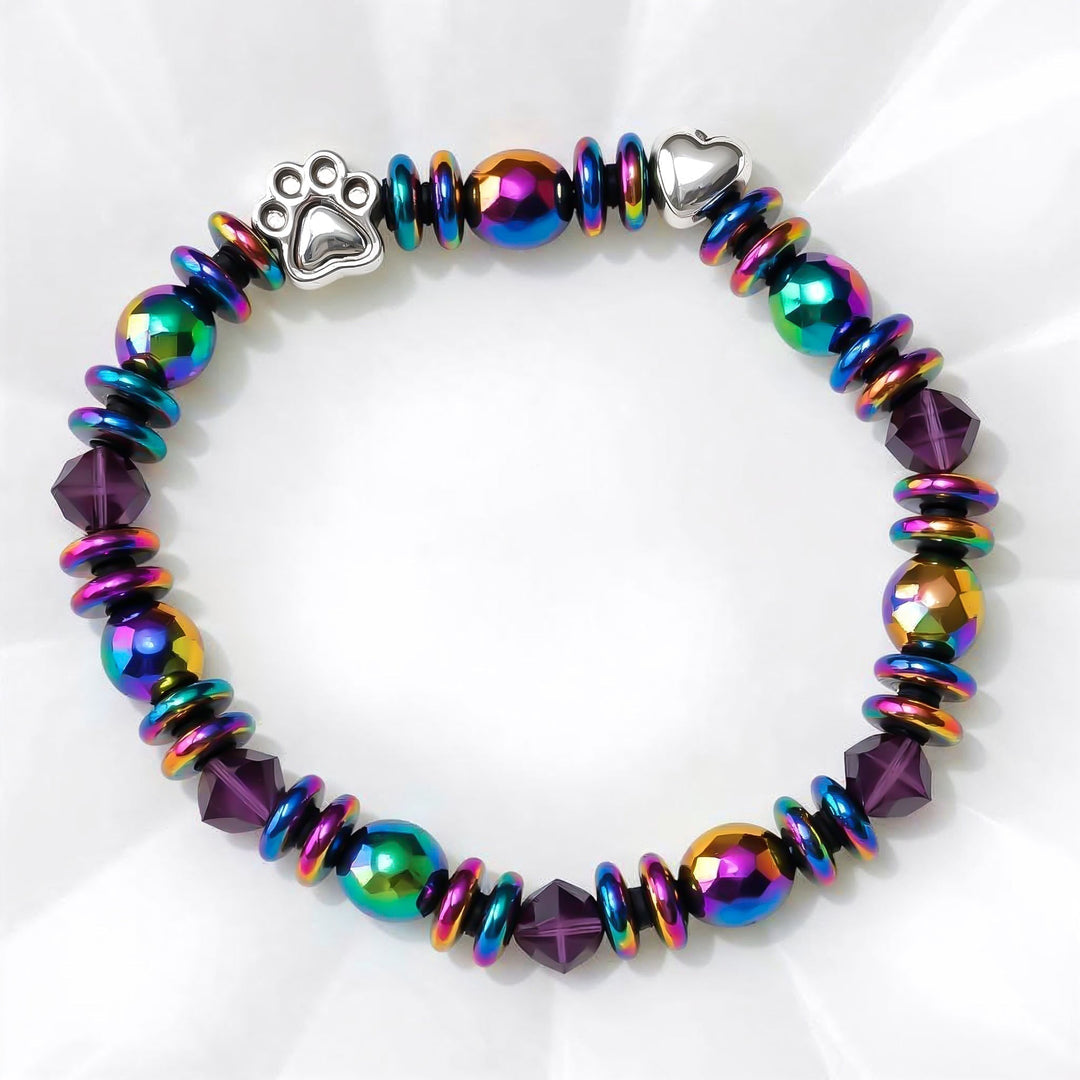 Rainbow Beaded Bracelet Sadhbh with Paw Print