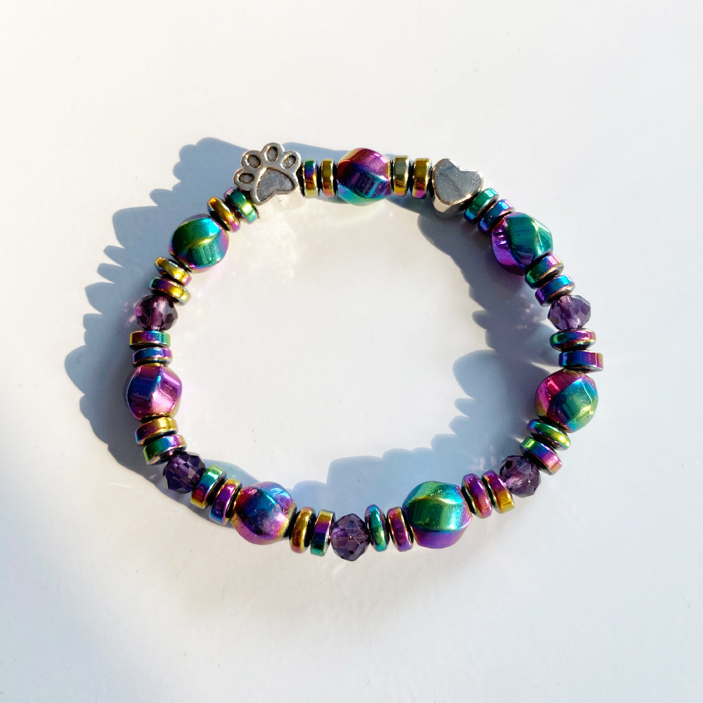 Rainbow Beaded Bracelet Sadhbh with Paw Print
