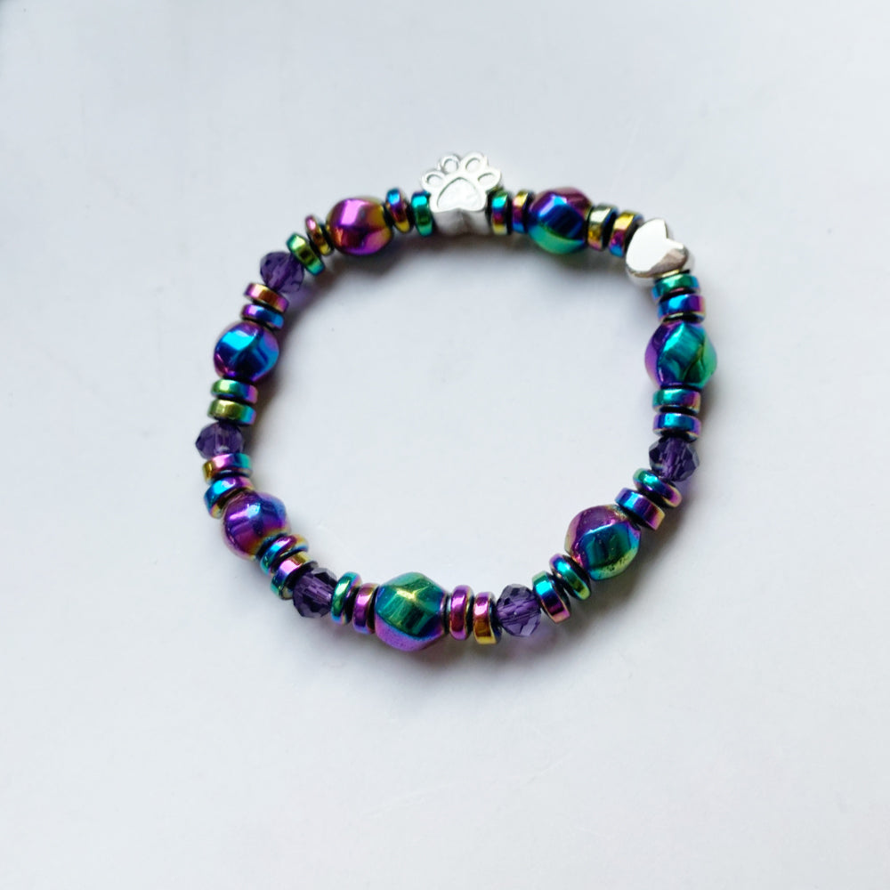 Rainbow Beaded Bracelet Sadhbh with Paw Print