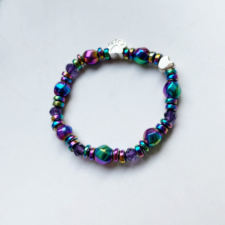 Rainbow Beaded Bracelet Sadhbh with Paw Print