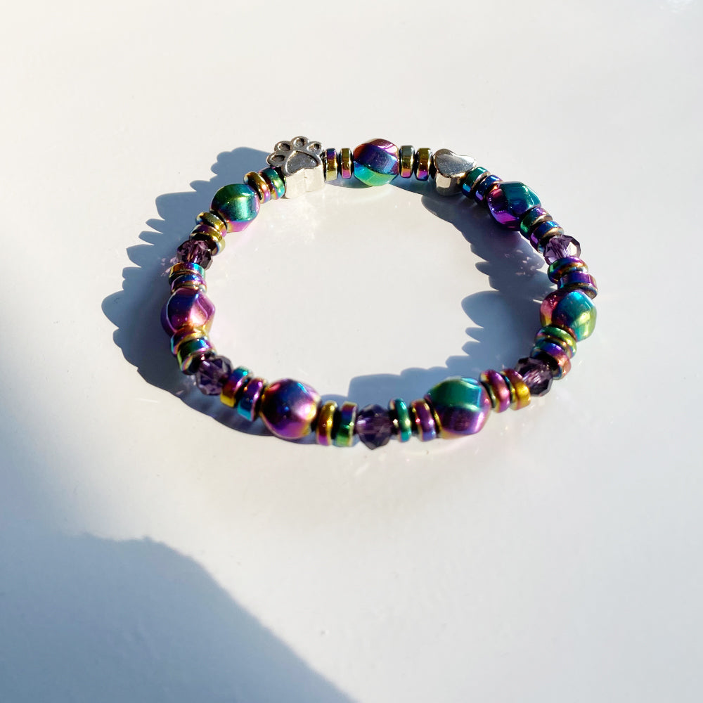 Rainbow Beaded Bracelet Sadhbh with Paw Print