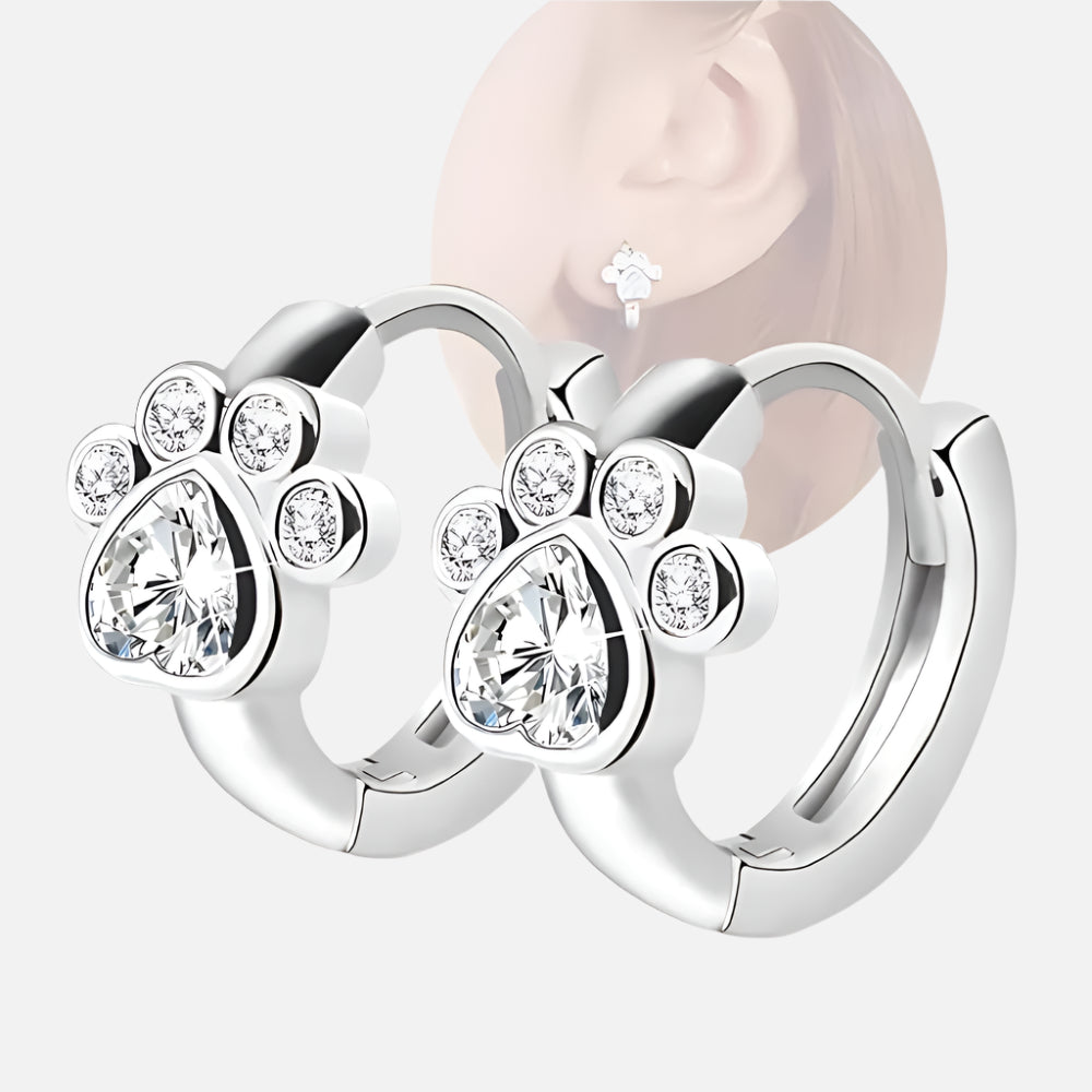 Silver Huggie Earrings Neasa with Zirconia Paw