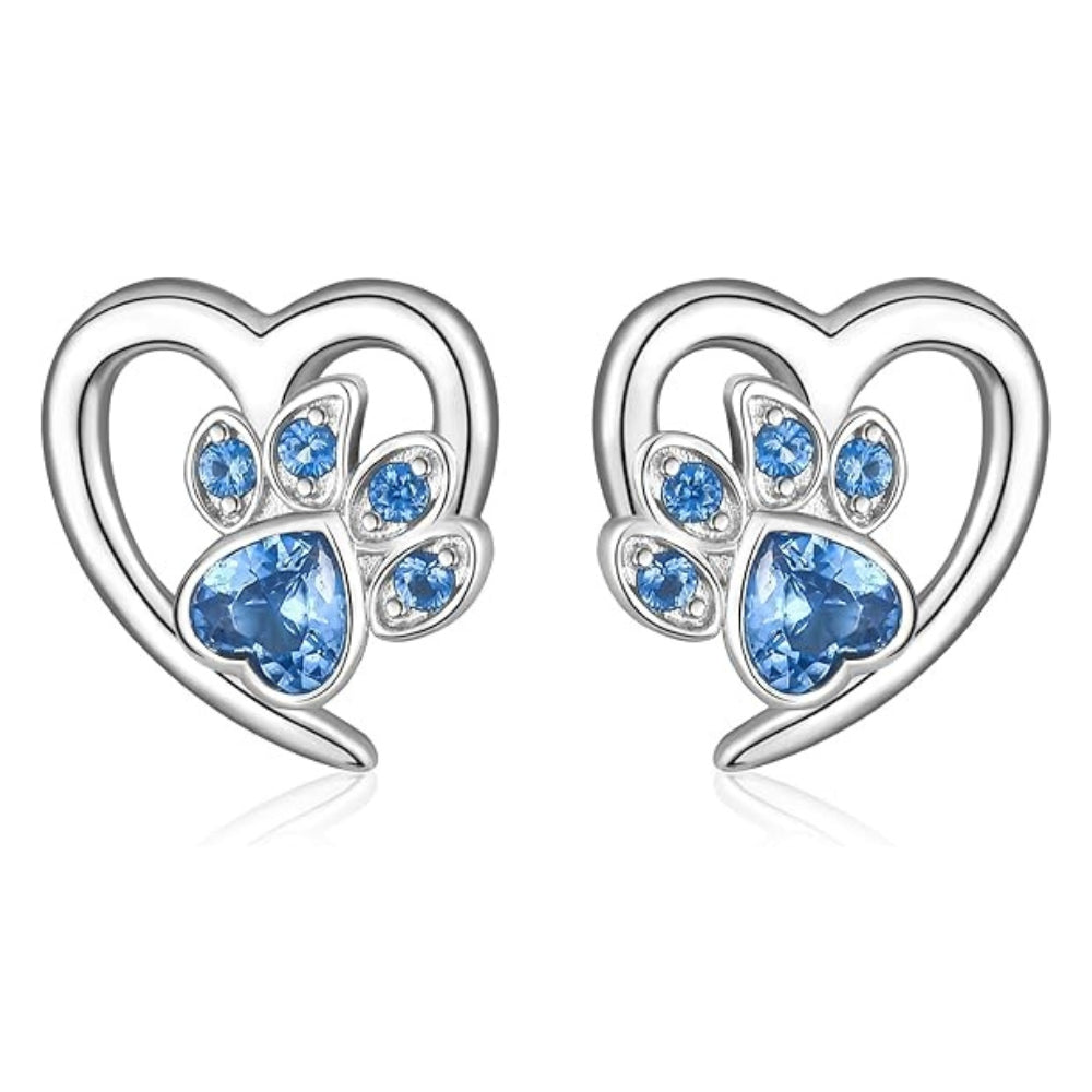 Silver Stud Earrings Órlaith with Heart and Paw