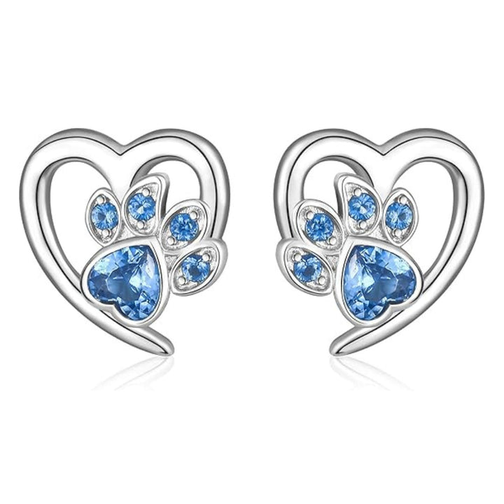Silver Stud Earrings Órlaith with Heart and Paw