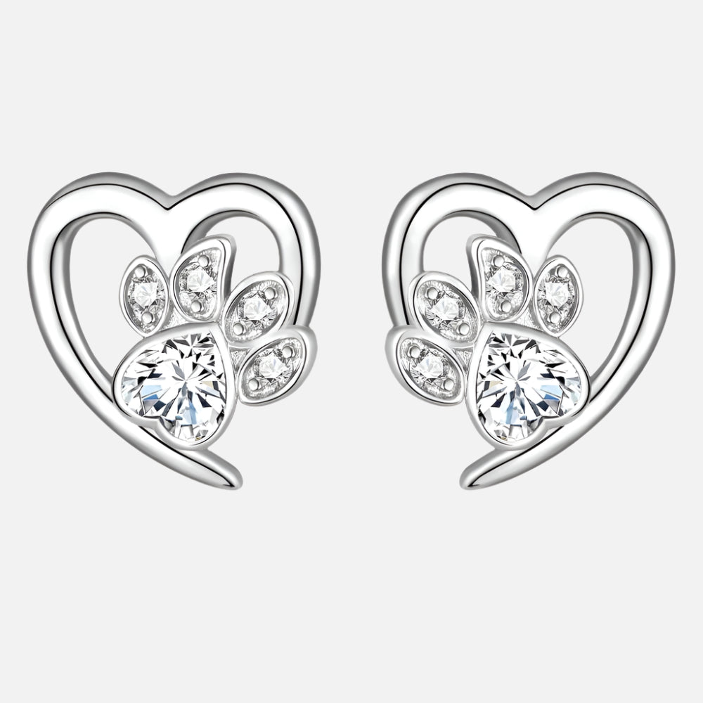 Silver Stud Earrings Órlaith with Heart and Paw