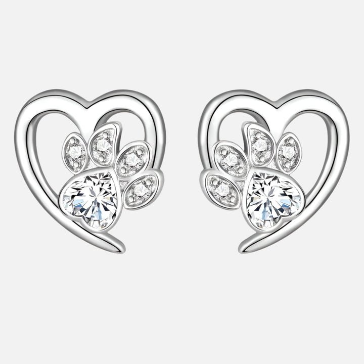 Silver Stud Earrings Órlaith with Heart and Paw