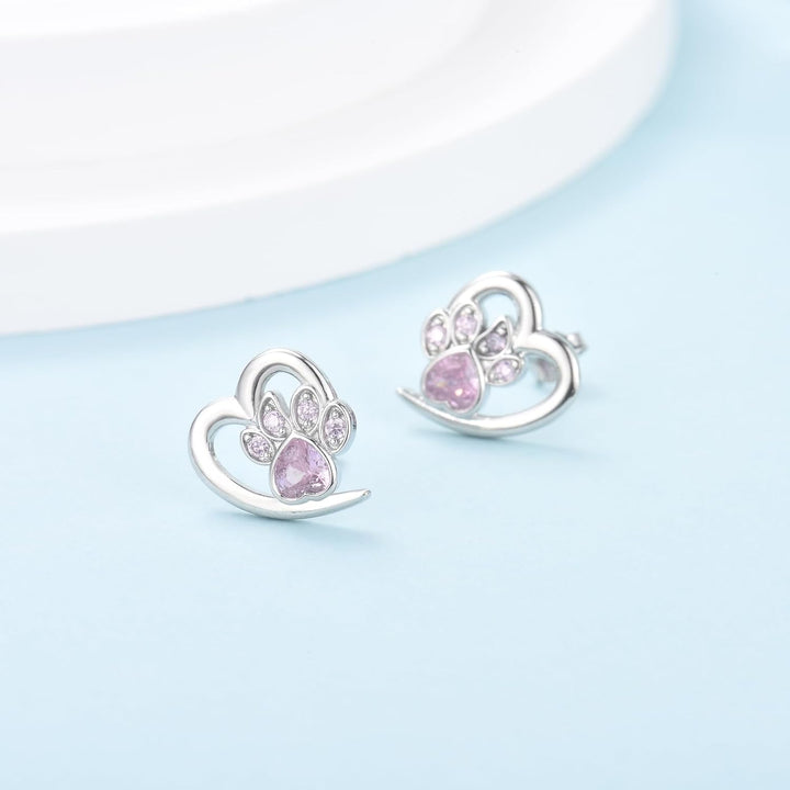 Silver Stud Earrings Órlaith with Heart and Paw
