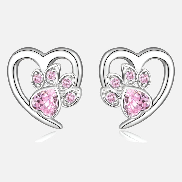 Silver Stud Earrings Órlaith with Heart and Paw