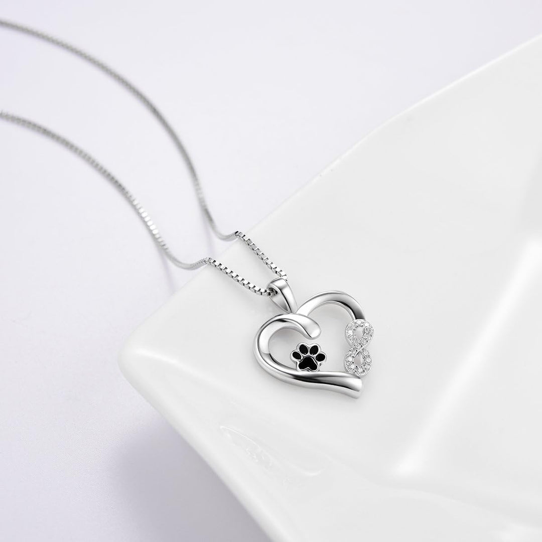 Silver Necklace with Paw Print, Heart and Infinity