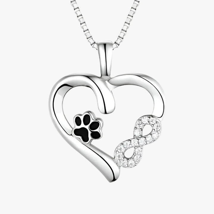 Silver Necklace with Paw Print, Heart and Infinity