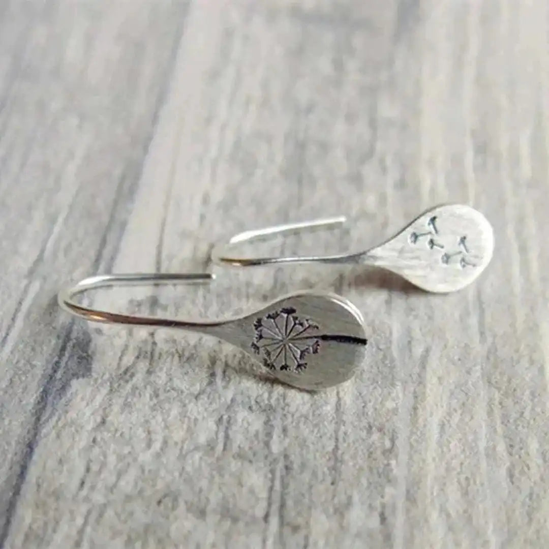 Silver Drop Earrings Clifden with Dandelion Motif