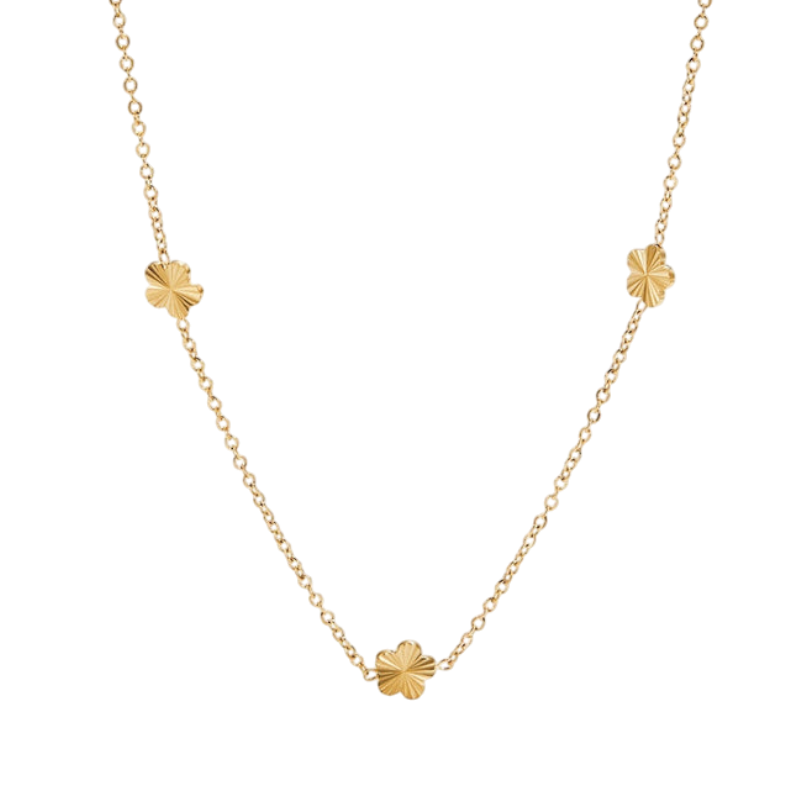 Gold Necklace Clíodhna with Clover Stations