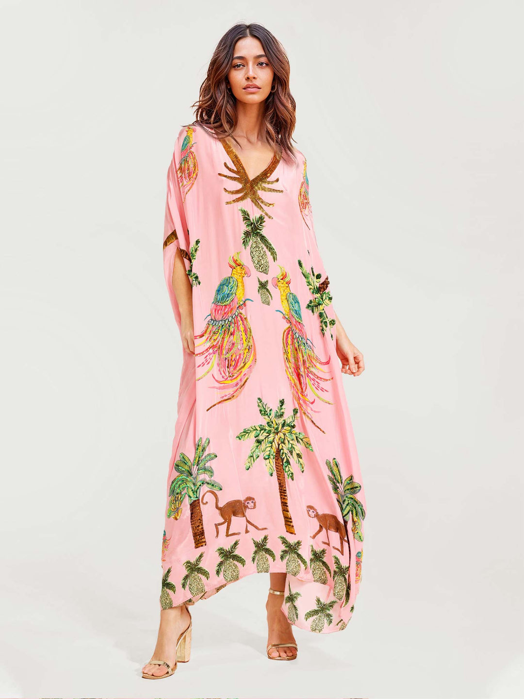 Alessandra - Schwarzes langes Kleid mit Muster